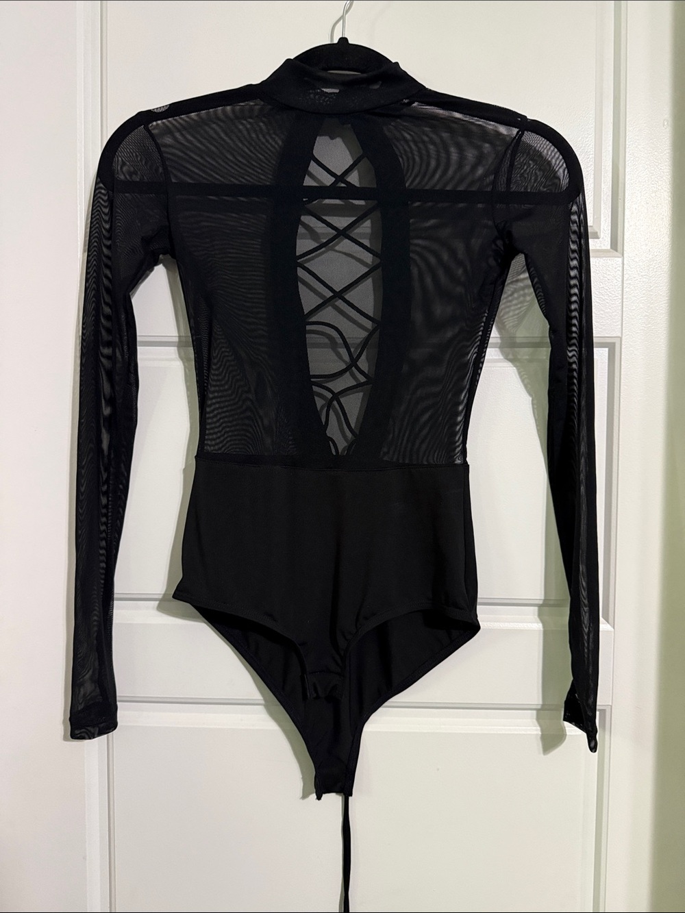 Black Lace-Back Mesh One-Piece Bodysuit